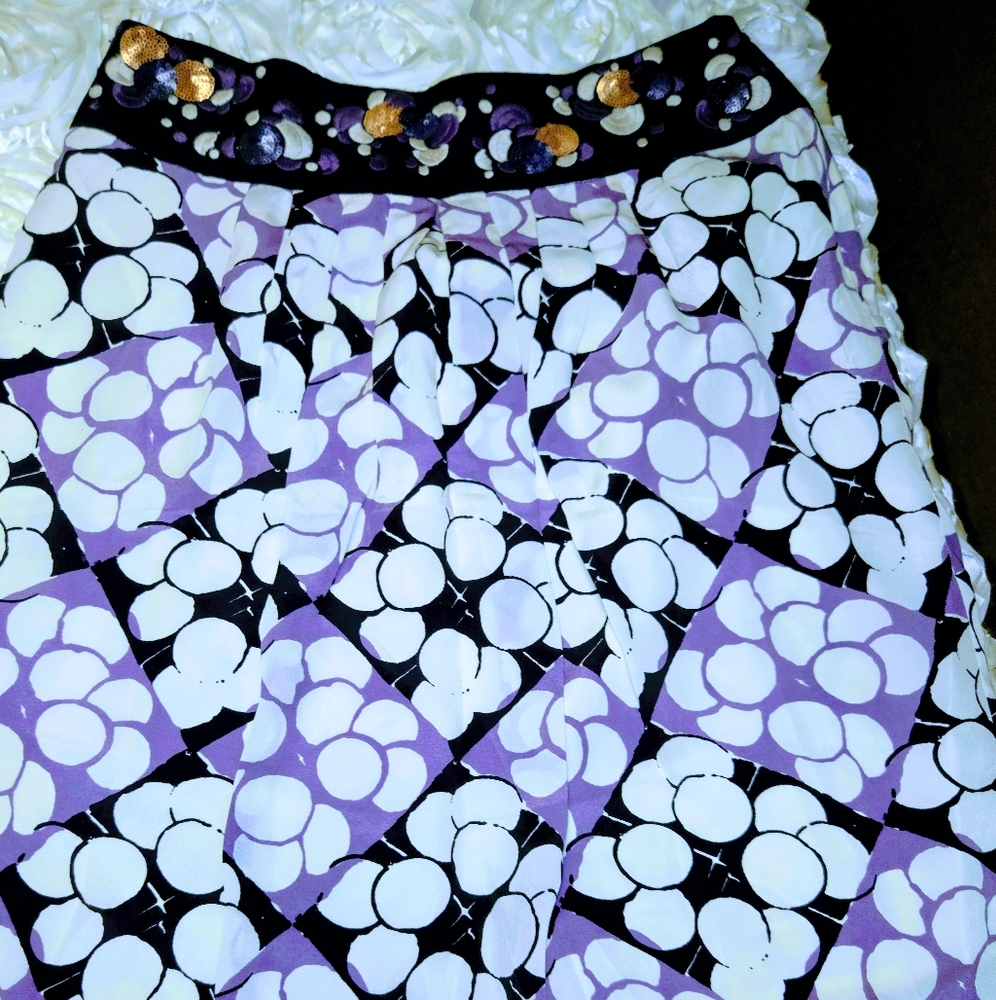 Floreat Purple and Black Patterned Midi Skirt